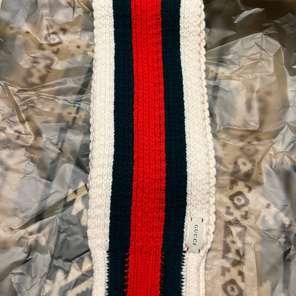 Gucci NWT Sherry Line Green Red White Wool Knit Unisex Scarf - Picture 5 of 12
